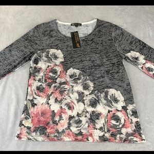 Gizel womens long sleeve gray floral top size XL